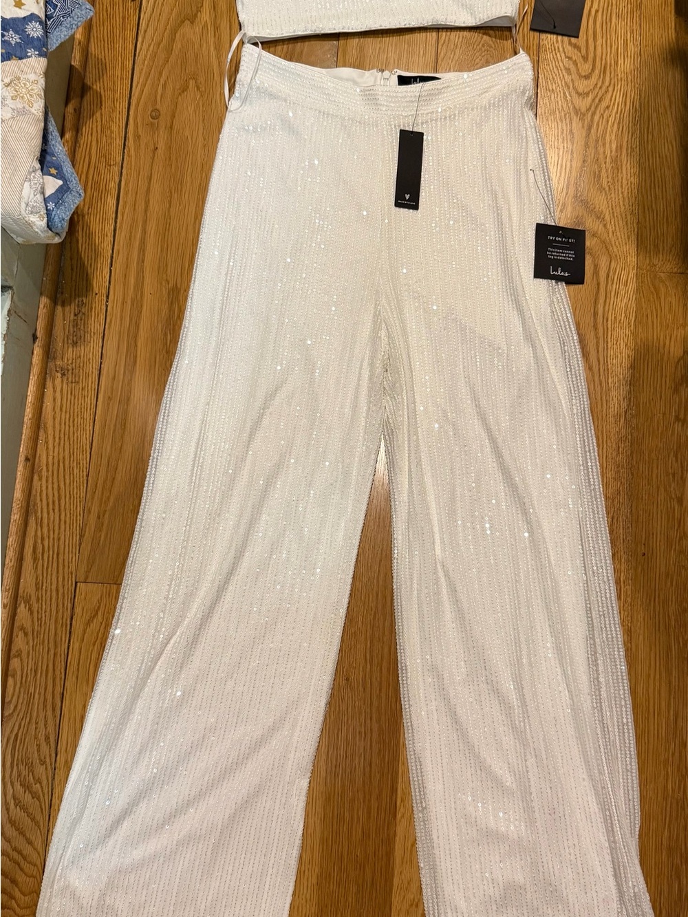 Lulu's White Sequin Wide-Leg Pants